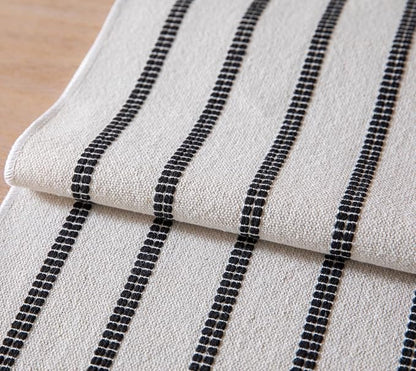 Caflife Boho Table Runner 108 Inchs Long Black and Beige, Cotton and Linen Woven - Image 4