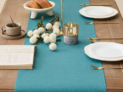 YATOJUZI Teal Table Runner Seasonal Summer Kitchen Dining Coffee Table - Image 2