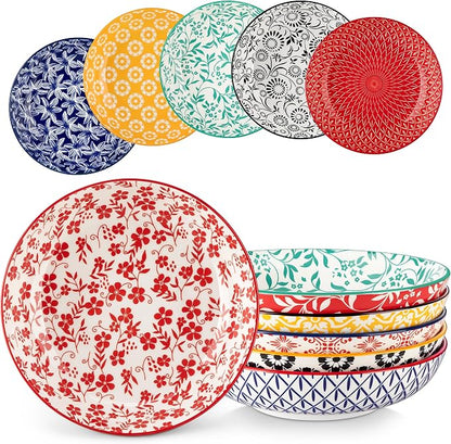 vancasso 8.5" Pasta Bowls Set of 6, 40 oz Porcelain Shallow Salad Bowls by vancasso
