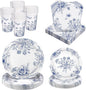 Kochorie 96 Piece Blue and White Floral Disposable Party Supplies Elegant Floral Paper Plates, Cups, and Napkins 9 Inch and 7 Inch Plates Serves 24 Guests for Birthday or Baby Shower