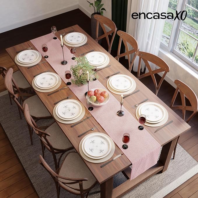 Encasa XO Table Runner, Woven Cotton Dining Runner 13"x59" | Ticking Red - Image 4