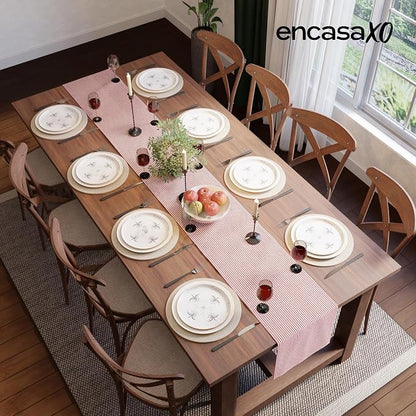 Encasa XO Table Runner, Woven Cotton Dining Runner 13"x59" | Ticking Red - Image 4