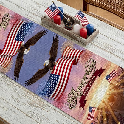 Independence Day Table Runner Patriotic Design American Flag Crowd Celebration - Image 5