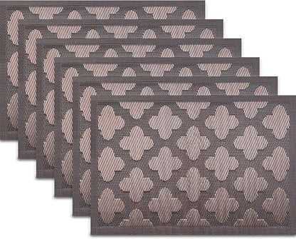 Elegant Placemats Vinyl Woven Heat-Resistant Placemats Set of 6 Washable Easy to Clean Table Mats for Dining Room and Decorate (Brown)