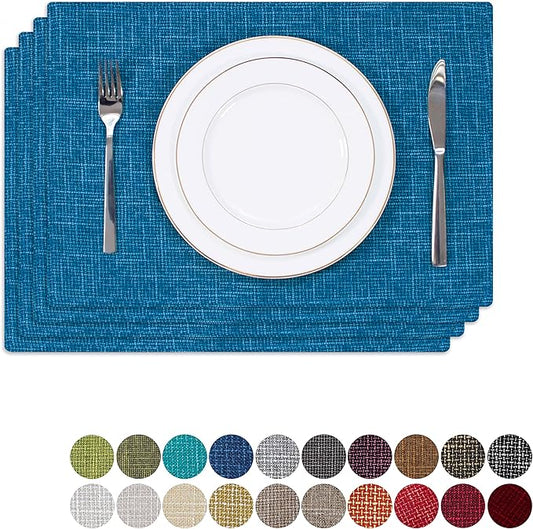 Kevin Textile Table Mats Set of 4 Heat Resistant Washable Placemats for Parties Buffet Dinner, 13 x 19 inches, Navy Blue