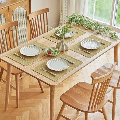 Softalker Faux Linen Placemats Set of 6-12 x 18 Inch, Heat Resistant Double Layered Durable Burlap Farmhouse Place Mats, Non-Slip Washable Rustic Table Mats for Dining, Kitchen, Party（Khaki