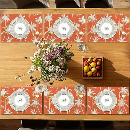 Placemats12x18 Inch,Tropical Tree Placemats,Palm Trees Kitchen Dining Coffee Table Mats Set of 6 for Home Indoor Outdoor Party