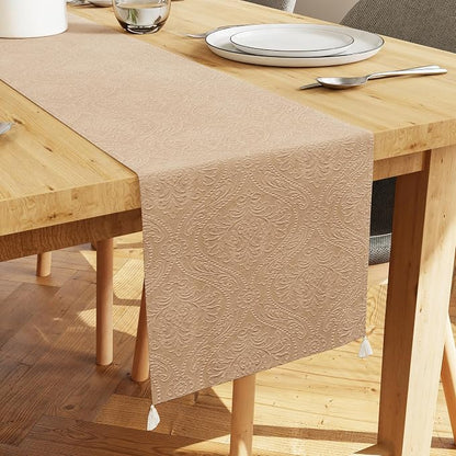 Encasa XO Table Runner, Embossed Velvet, Elegant 13"x72" | Beige, 175 GSM by EncasaXO