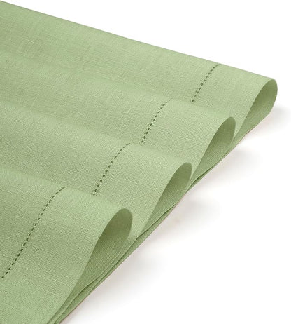 D'Moksha Homes Sage Green Linen Cloth Placemats Set of 4-100% Pure Linen Hemstitch Placemats 14 x 19 Inch - Classic Hemstitch Table Place Mats for St Patricks Day, Easter - Machine Washable