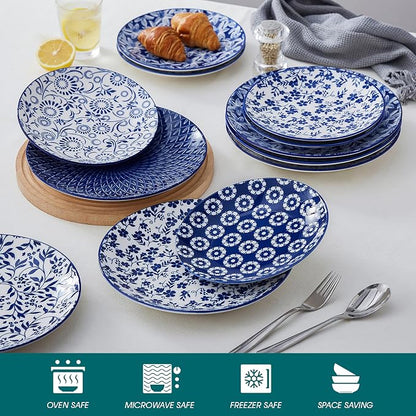 vancasso 8.25" Blue Salad Plates Set of 6, Porcelain Dessert | Microwave - Image 3
