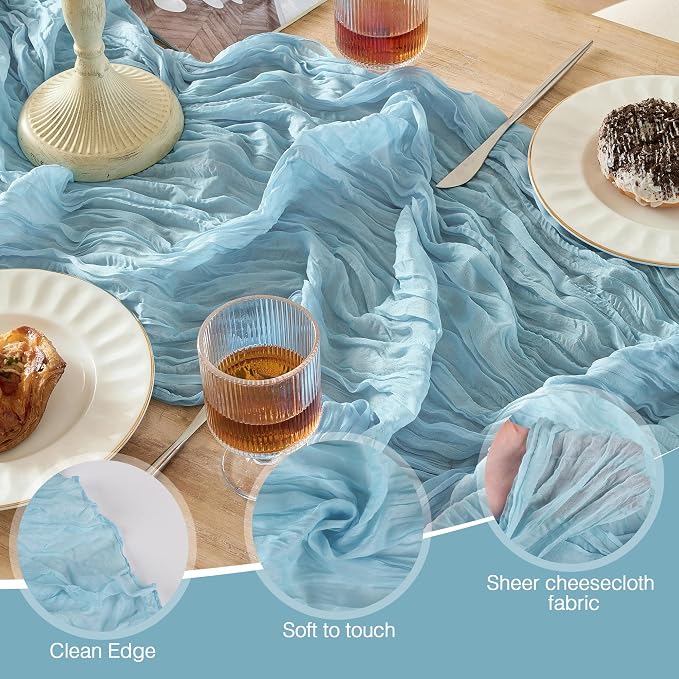 12 Pack Dusty Blue Cheesecloth Table Runner Boho Gauze Home Decor | 120 Inch - Image 5