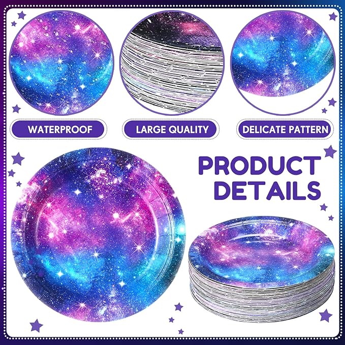 60 Pcs 7 Inch Space Galaxy Paper Plates Outer Space Theme Birthday Party Supplies Starry Night Solar System Planet Party Decorations for Girls Boys Birthday Baby Shower