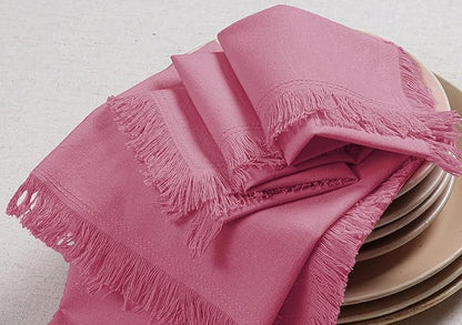 Bedding Craft Cotton Cloth Dinner Napkins Set of 12 – 18x18 Baby Pink with Frayed Selvedge Edges – Reusable Machine Washable Fabric Napkins for Weddings, Baby Showers, Parties & Dining