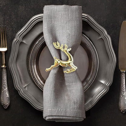 Decozen Set of 4 Gold Napkin Rings in Stag Design Festive Table Decor Setting for Holiday Wedding, Birthday, Kitchen, Home Decor Housewarming Gift - Thanksgiving & Christmas Gift Decoration