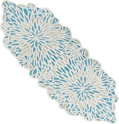 Beaded Table Runner, Sky Blue White, 36x13 | Glass beads on polyester backing - Image 8