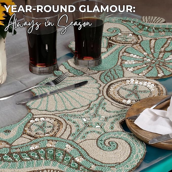 Coastal Beaded Table Runner, glass beads, polyester backing, coastal animal - Image 6