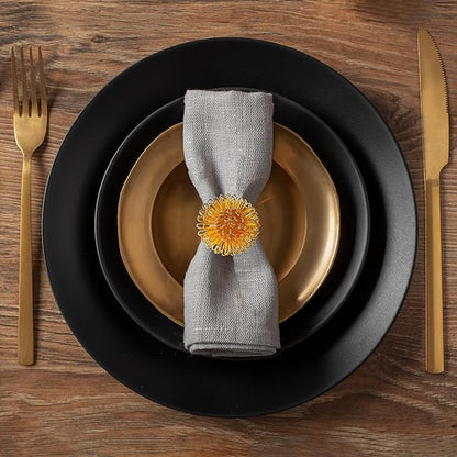 Decozen Set of 12 Gold Napkin Rings in Floral Design, Festive, Table Decor Setting for Holiday, Wedding, Birthday, Kitchen, Home Decor, Housewarming Gift - Thanksgiving & Christmas Gift Decoration