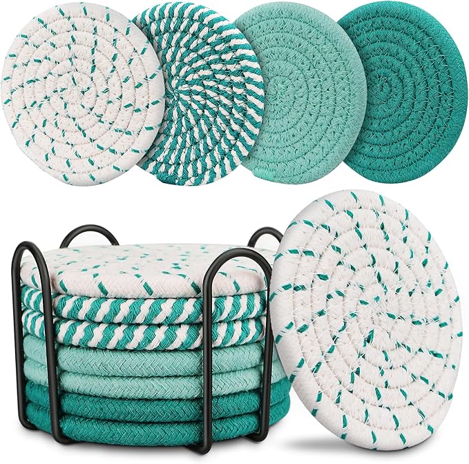 Green Coaster, Drink Coasters, 8 Pack Cup Coasters, Kitchen Table Decor by Smgmg