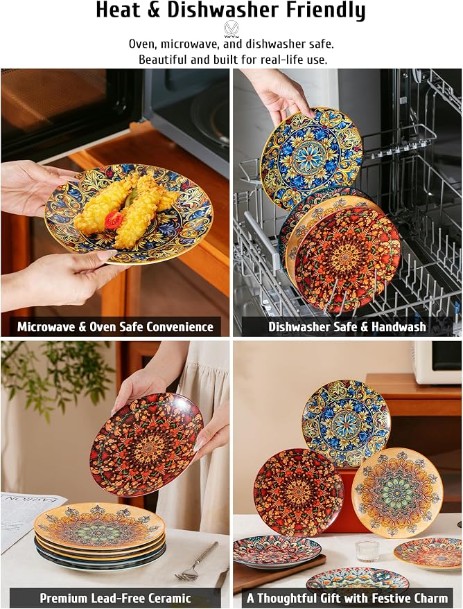 Small Dinner Plate Set of 6-8.5 Inch Ceramic Dessert Salad Plate, Oven and - Image 5