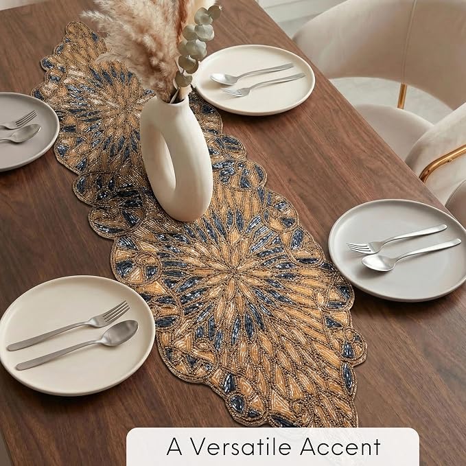 Beaded Table Runner, Handcrafted Glass & Polyester | Glass beads, polyester & - Image 8