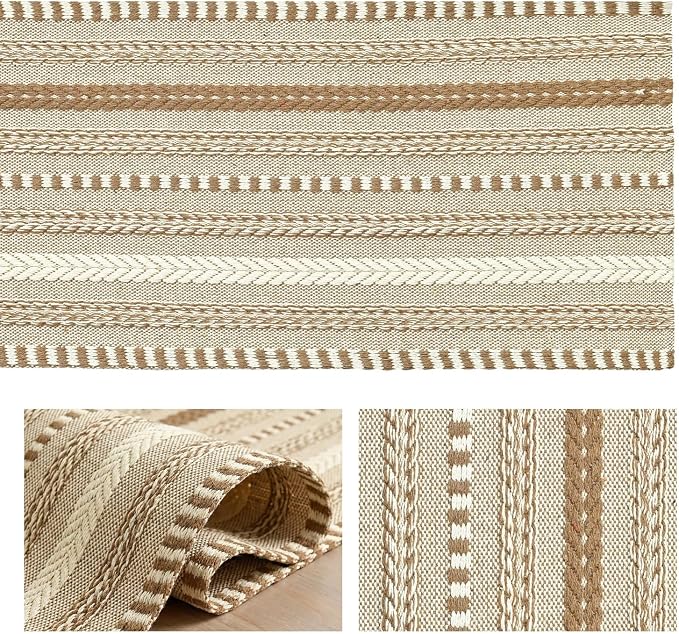 Artoid Mode Coffee Farmhouse Stripe Braided Table Runner 12x72 Inch | Holiday - Image 6