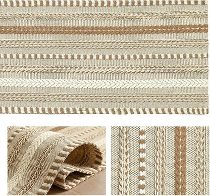Artoid Mode Coffee Farmhouse Stripe Braided Table Runner 12x108 Inch | Holiday - Image 6