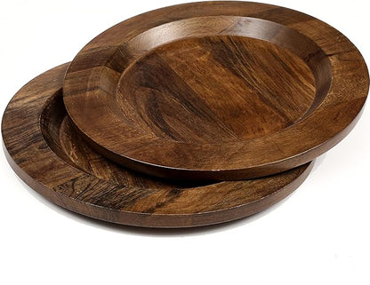 Alpha Living Home Mango Wooden Plates Set of 2-13” Round Rustic Farmhouse Chargers for Dinner & Charger Plates, Handcrafted Tableware for Charcuterie, BBQ, Farmhouse Dining, or Gift (Walnut)