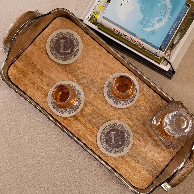 Thirstystone Monogram Round Natural Sandstone Coaster 4 Pack | 4" Diameter - Image 2