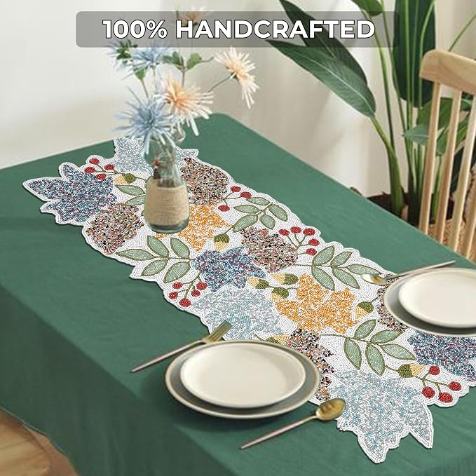 Handmade Beaded Table Runner 13 x 36 Inch – Glass Bead Decorative Table Runner - Image 8