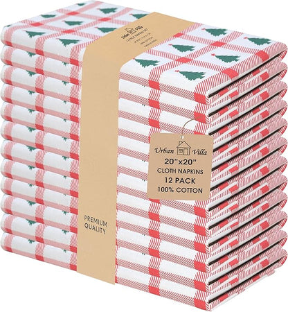 Urban Villa Cloth Napkins Set of 12(20x20)100% Cotton Dinner Napkins Cloth Washable Soft Durable Reusable Absorbent Napkins Ideal for Farmhouse Parties Hotel Lunch Restaurant Dinner Napkins-Tree Print