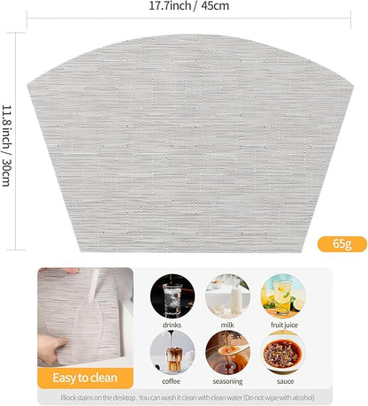 roddyricch Wedge Placemats for Round Tables, Set of 4 Non-Slip PVC Round Table Placemats - Heat Resistant & Wipe Clean Centerpiece Mats for Dining Kitchen Decor (Silver)