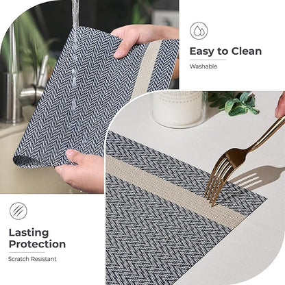 Leetaltree Luxury Dark Blue Placemats with Gold Stripes Placemats Set of 12 - Waterproof Washable for Wedding, Anniversary, Daily Use - Sparkling Table Decor - Hand-Cut