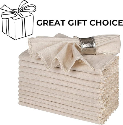 Bedding Craft Linen Flax Cotton Cloth Napkins 18x18 with Lace – Set of 72 – Machine Washable Reusable Fabric Napkins for Weddings, Cocktail Parties, Events & Table Settings (6 Dozen)