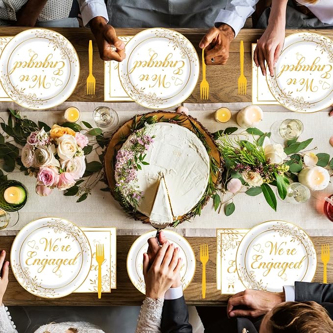 96Pcs Happy Engagement Party Supplies Engagement Paper Plates Napkins We're - Image 7
