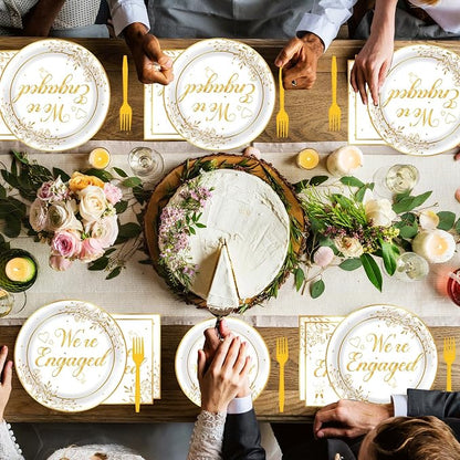 96Pcs Happy Engagement Party Supplies Engagement Paper Plates Napkins We're - Image 7