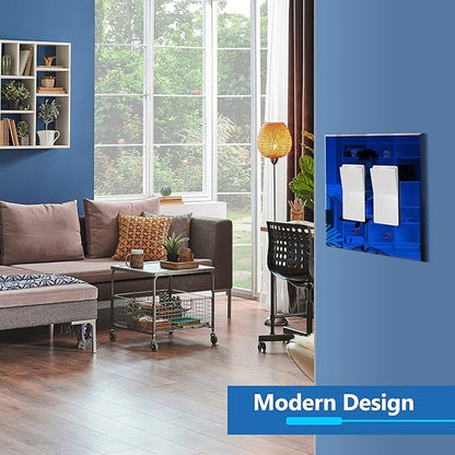 LIDER Double Decorator Wall Plate, Impact Resistant, Mirrored, Plexiglass Dual Outlet Cover or Light Switch Cover, Acrylic, Reflective Finish, Modern, Oversized 2-Gang 5.25" x 5.25", Blue, 5 Pack