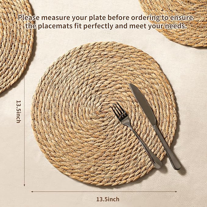 13.8'' Round Woven Placemats Set of 12, Boho Wicker Chargers, Terrekraft | - Image 6