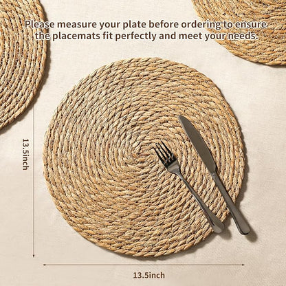 13.8'' Round Woven Placemats Set of 6, Boho Wicker Chargers, Terrekraft | - Image 7