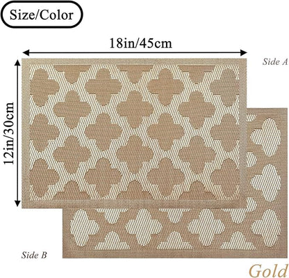 Elegant Placemats Vinyl Woven Heat-Resistant Placemats Set of 4 Washable Easy to Clean Table Mats for Dining Room and Decorate (Gold)