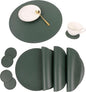 Jovono Faux Leather Round Placemats and Coasters, Wipeable Table Mats, Easy to Clean, Double Stitched for Kitchen Dining Table, Party, Restaurant, Diameter 13'' and 3.9'', Green