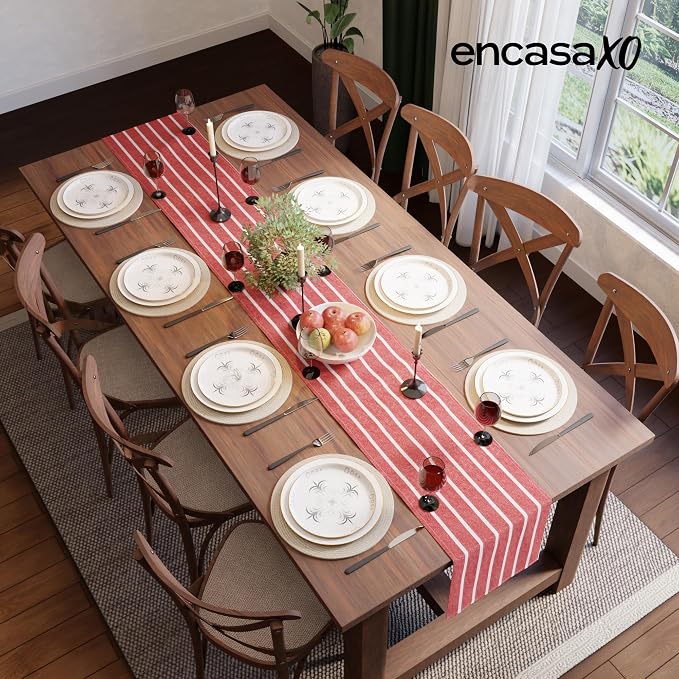 Encasa XO Table Runner, Woven Cotton Dining Runner 13"x72" | Roma Red Stripes - Image 4