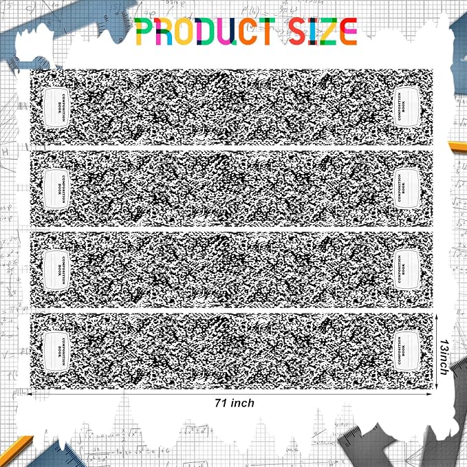 4 Pcs Composition Notebook Table Runner 71 x 13 Inch Preschool Back to School - Image 3