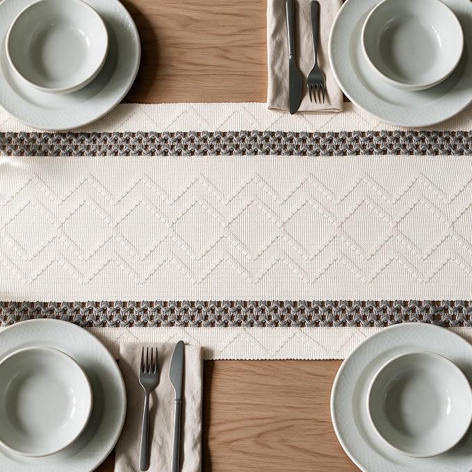 Artoid Mode Dark Grey Stripe Woven Rustic Table Runner 12x36 Inch | Holiday - Image 5