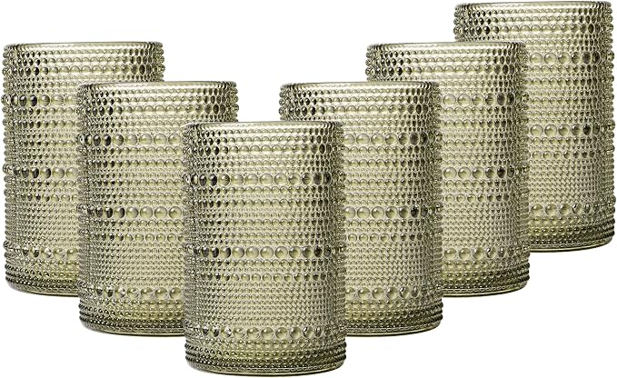 JOVGANK Green Vintage Hobnail Drinking Glasses Set of 6, Water Tumbler 15oz by JOVGANK