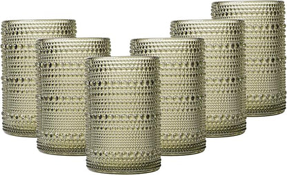 JOVGANK Green Vintage Hobnail Drinking Glasses Set of 6, Water Tumbler 15oz by JOVGANK