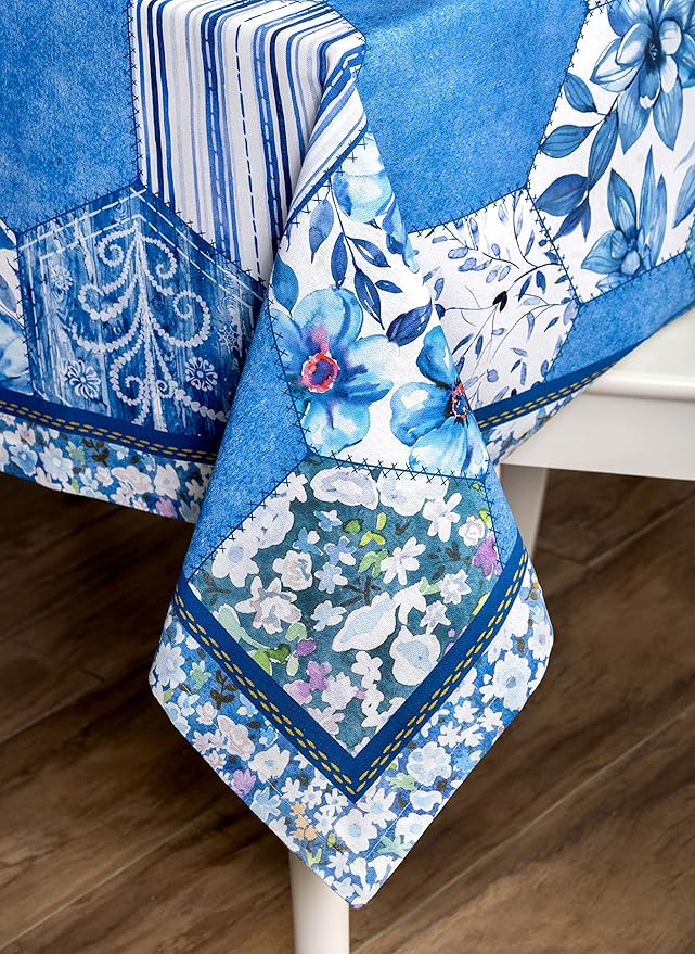 Maison d' Hermine Table Cloth Square Table 100% Cotton 60 x 60 Inches Tablecloth Reusable Decorative for Dining Room Farmhouse Home Valentines Day Decorations Spring Summer - Summer Blues
