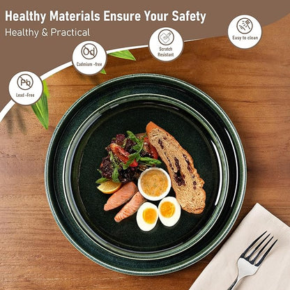GBHOME Ceramic Dinnerware Sets for 8, 24 Pieces Stoneware Plates and Bowls Sets, Reactive Glaze Dishes -Scratch Resistant, Dishwasher&Microwave Safe, Earth Green