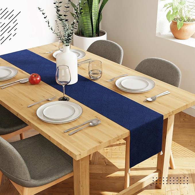 Encasa XO Table Runner, Embossed Velvet, Elegant 13"x94" | Navy Blue, 175 GSM - Image 2