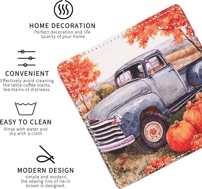 Thanksgiving Day Coasters Square Leather Drinks Coaster Set - Image 3