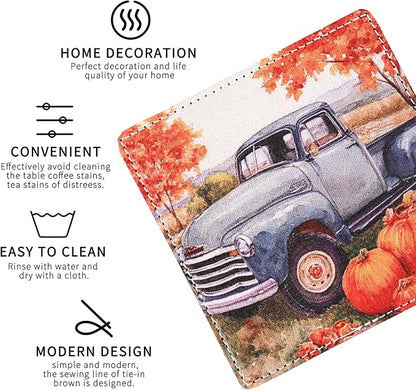 Thanksgiving Day Coasters Square Leather Drinks Coaster Set - Image 3